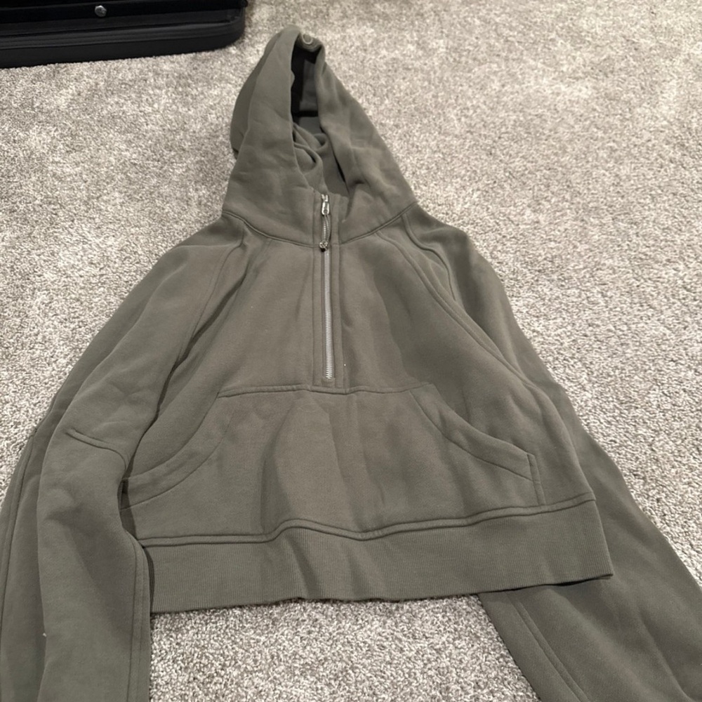 Lululemon Athletica Scuba Olive Green Oversized Half Zip-Up Hoodie